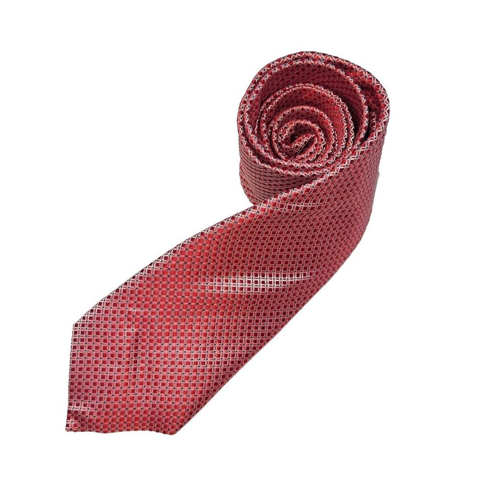 J. Gallery Collection Necktie Mens One Size Red Geometric Silk Hand Made USA